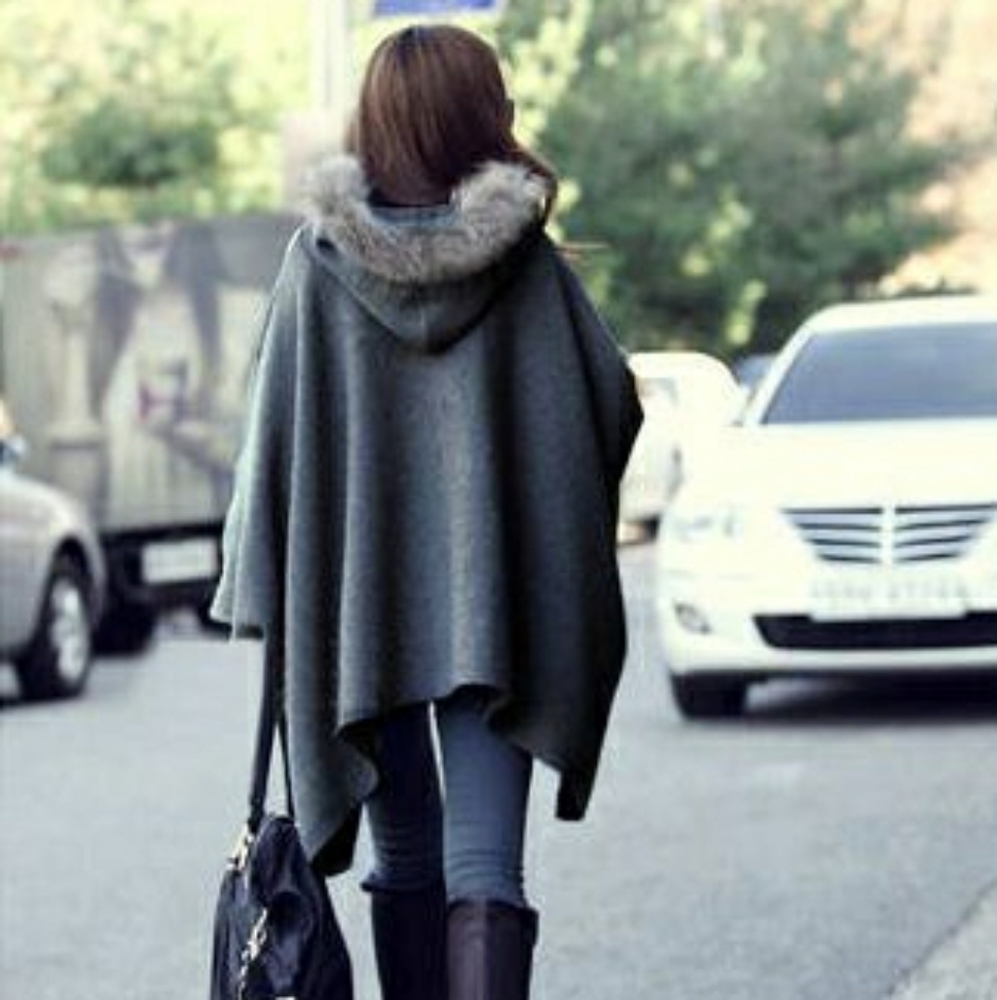 Faux fur poncho